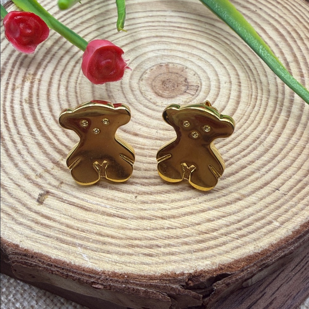 Gold Bear Shaped Earrings 925